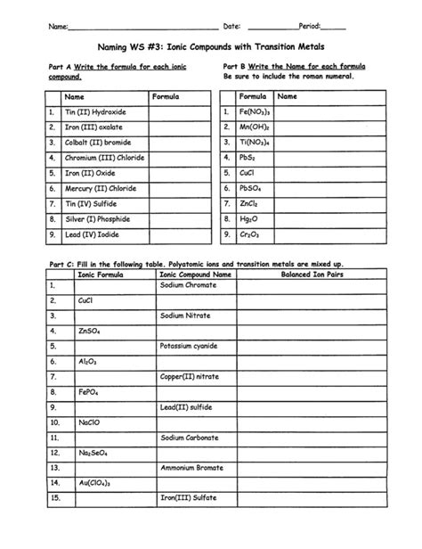 Image result for Binary Ionic Compounds Worksheet