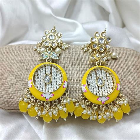Pooja Bangles Gold Plated Kundan Stone & Meenakari Dangler Earrings ...