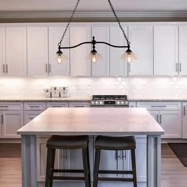 3-Light Black Farmhouse Kitchen Island Lighting With Clear Glass Shade ...