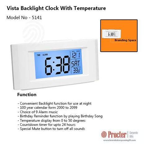 VISTA BACKLIGHT CLOCK WITH TEMPERATURE A102 in bulk for corporate ...