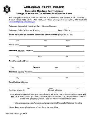 AR Concealed Handgun Carry Licence Change of Name/Address 2014-2025 ...