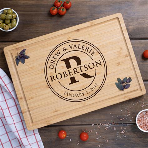 Personalized Monogram Cutting Board - Engraved Monogrammed Design