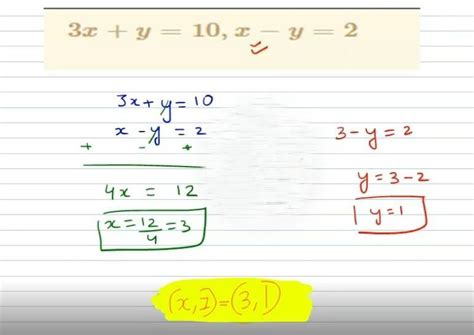 3x+y=10, x-y=2 simultaneous equation - Brainly.in