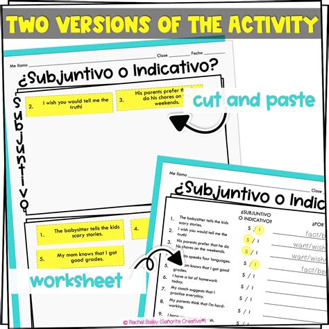 Subjunctive vs Indicative - Spanish Sorting Activity and Worksheets ...
