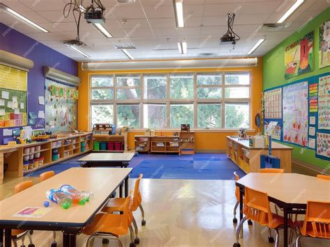 Bright and Colorful Elementary Classroom with Learning Materials and ...