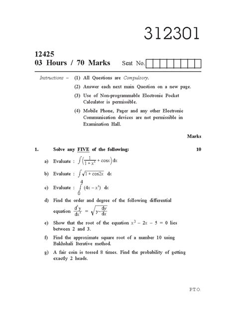312301 Winter Exam PYQ - Differential Equations & Probability Solutions ...