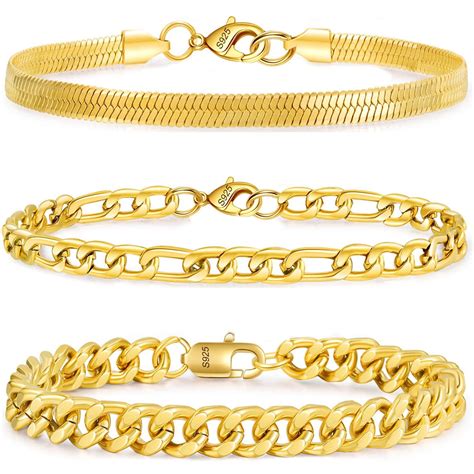 APSVO 3 Pcs 14K Gold Plated Bracelets for Men Women,Gold Charm Bracelet ...