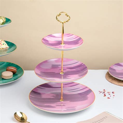 Jazz Ceramic 3 Tier Cake Stand Pink Online - Premium Cake Stand | Nestasia