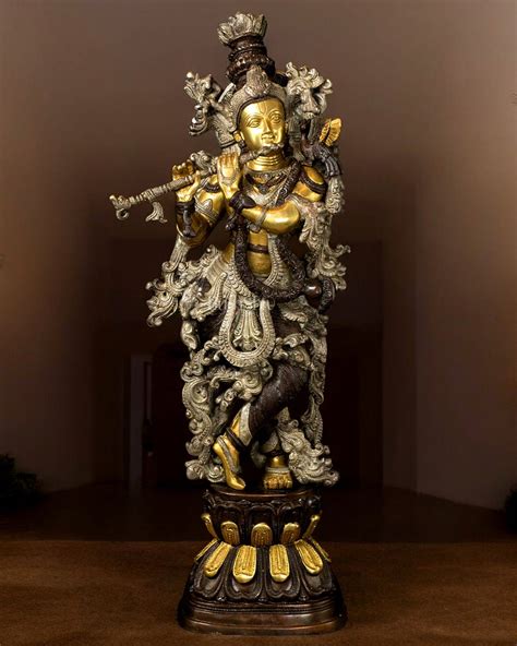 Buy Pure Brass Lord Krishna Statue - Three Tone Finish | 30 Inch Height ...