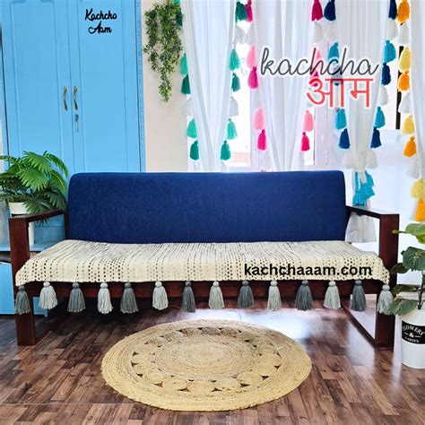 Grey Ombre Slub Cotton Sofa Cover with Grey Tassels – KACHCHA AAM