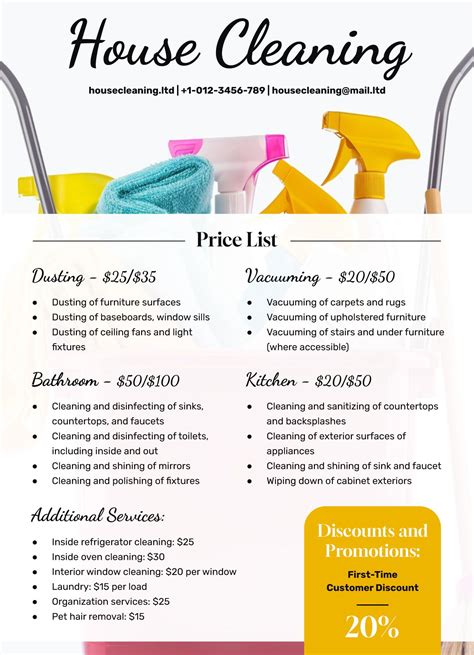 Commercial House Cleaning Price List Free Google Docs Template | House ...
