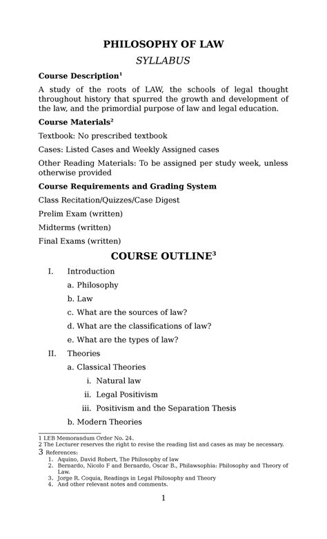 Syllabus Philosophy OF LAW - PHILOSOPHY OF LAW SYLLABUS Course ...