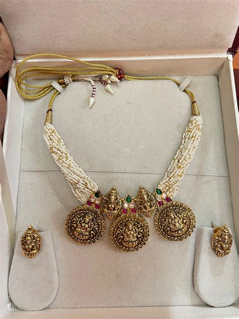 Antique pearl beaded lakshmi necklace set – Kankanam - South India ...