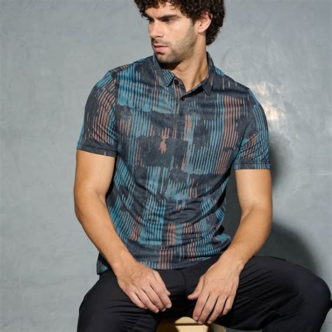 Men Printed Slim Fit Polo T-shirt with TECHNOCOOL+