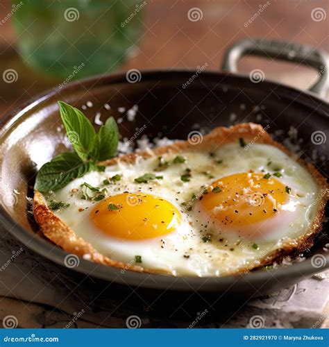 Fried Eggs with Spinach Greens in a Pan, Protein Food, Low Calorie ...