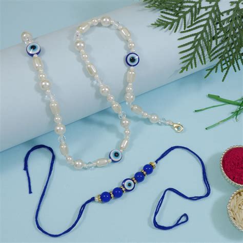 Elegant Bhaiya Bhabhi Wrap Around Lumba Pearl Rakhi With Roli Chawal