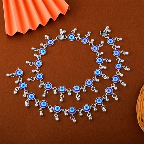 Elegant Blue Color Evil Eye Oxidised Anklet Perfect For Women’S Fashio ...