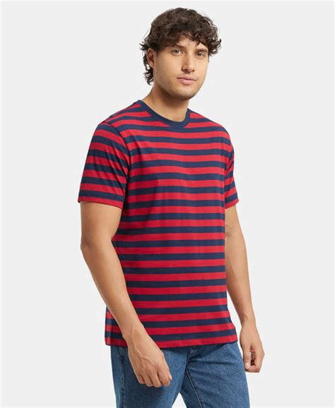 Buy Super Combed Cotton Rich Striped Round Neck Half Sleeve T-Shirt ...