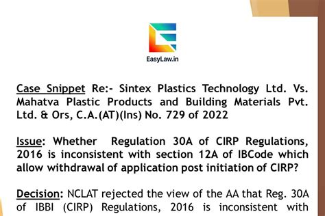 Whether Regulation 30A of CIRP Regulations, 2016 is inconsistent with ...