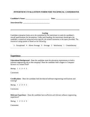 INTERVIEW EVALUATION FOR TECHNICAL CANDIDATES Doc Template | pdfFiller