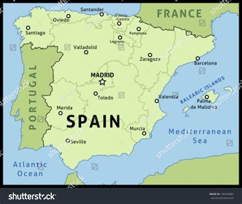 Map Of Spain. Outline Illustration Country Map With Main Cities In ...
