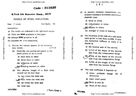 Design OF Steel Structures BEU Question Paper 2023 - Bihar Engineering ...