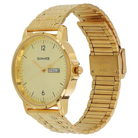 Buy Online Sonata Quartz Analog with Day and Date Champagne Dial ...