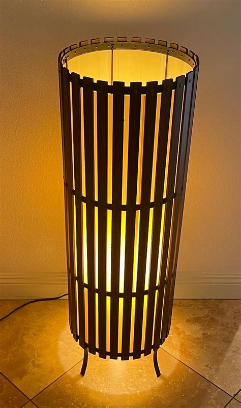 Contemporary Modernist Walnut Slat Cylindrical Floor Lamp For Sale at ...