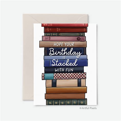 Bookish Birthday Card, Stack of Books Greeting Card, Nerdy Book Lovers ...