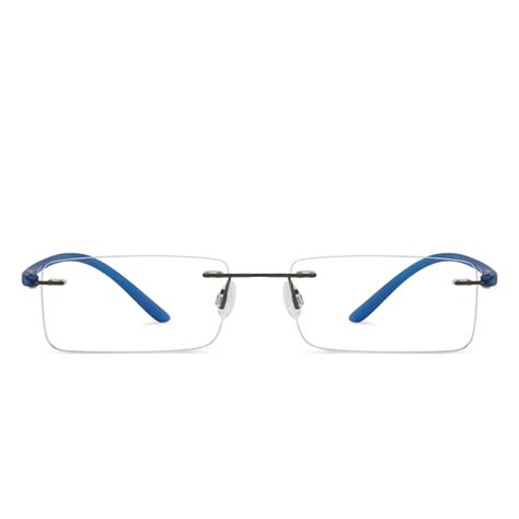 Gunmetal Sky Blue Rimless Rectangle Lenskart Air Essentials LA 0353-C32 ...
