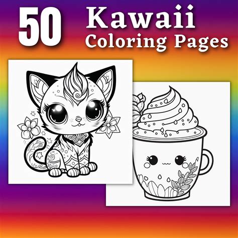 50 Kawaii Coloring Page Cute Animals Printable Coloring Book Coloring ...