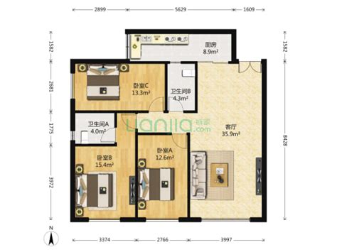 [一梯两户户型]6层住宅一梯两户户型图（121平方米） - 土木在线