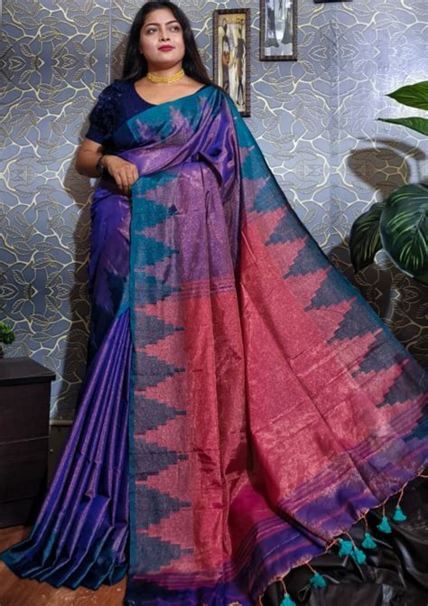 Temple Border Tissue Khadi Saree – Monamaar