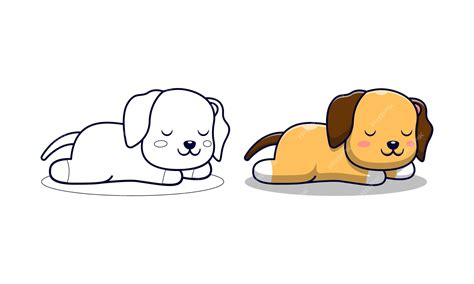 Cute dog is sleeping cartoon coloring pages for kids | Premium Vector