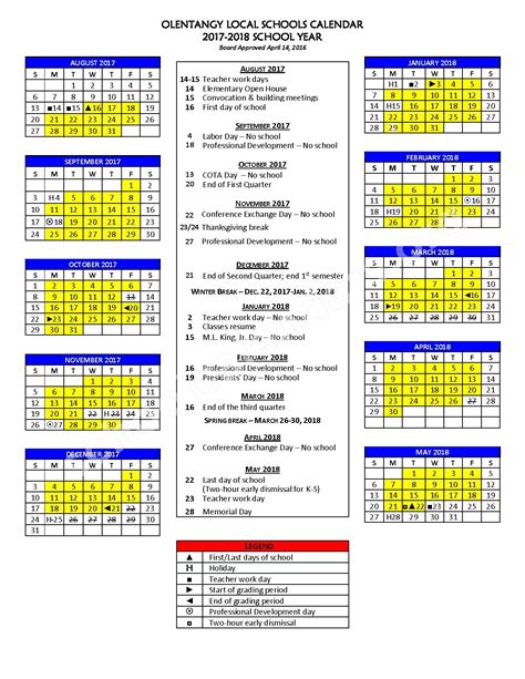 2017 - 2018 School Calendar | Olentangy Local School District - Lewis ...