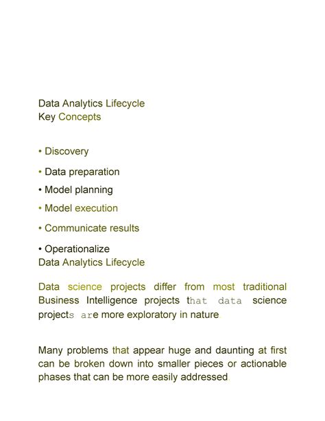 Data Analytics Life - Lecture notes 20 - Data Analytics Lifecycle Key ...