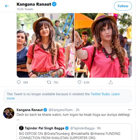 Twitter cites rulebook, deletes some posts of Kangana Ranaut for ...