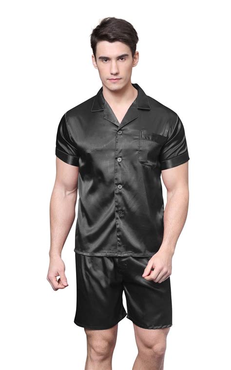 Men's Silk Satin Pajama Set Short Sleeve-Black – Tony & Candice