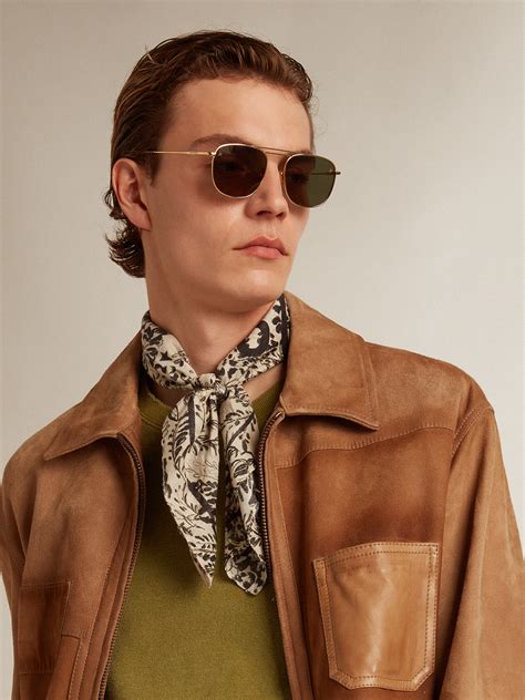 Sand-colored leather jacket with patches and zip fastening | Golden Goose