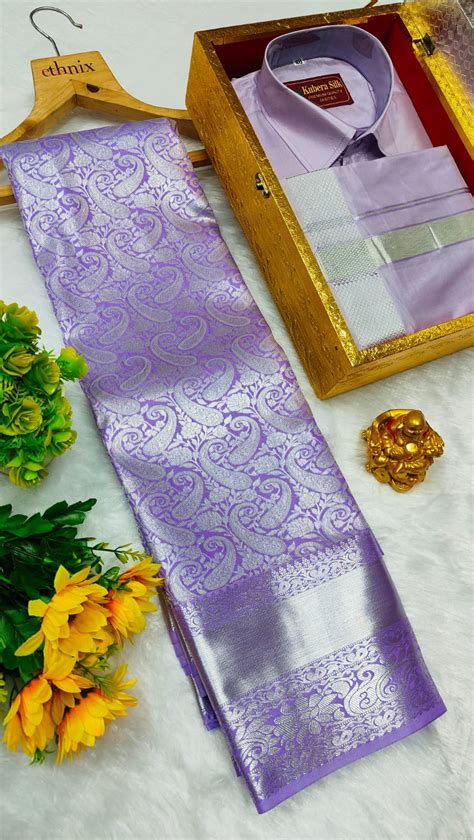 Semi Silk Saree & Semi Silk Dhoti Set - Couple Combo – www.vannamayil.com