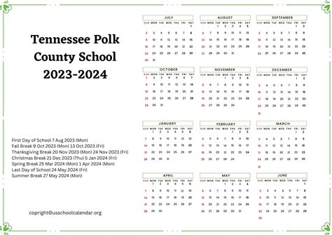 Polk County School Board Calendar - US School Calendar