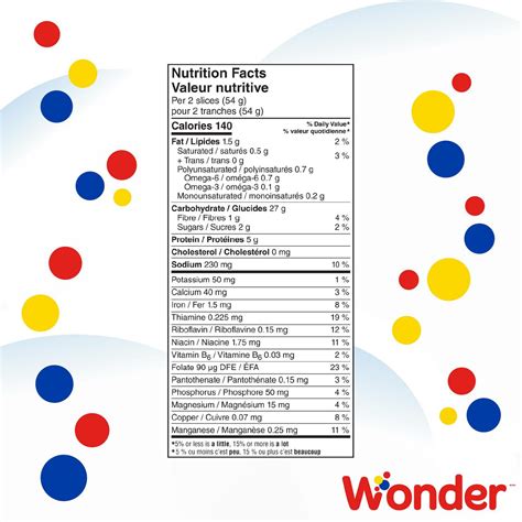 Wonder White Bread Nutrition Label