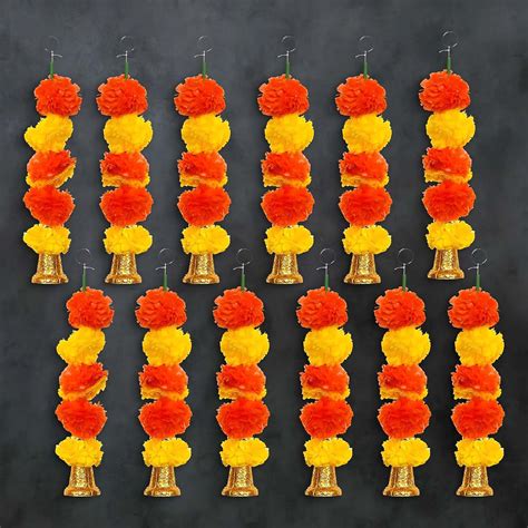 Buy eCraftIndia Artificial Marigold Flower Garland with Golden Bells ...