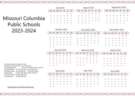 Missouri Columbia Public Schools Calendar - US School Calendar
