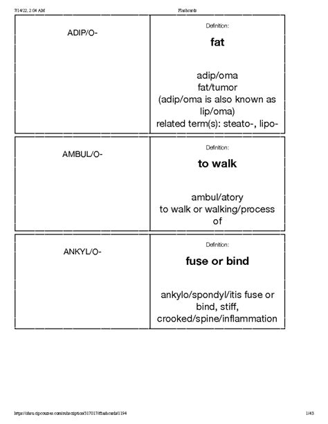 Flashcards Pt. 5 - ADIP/O- Definition: fat adip/oma fat/tumor (adip/oma ...