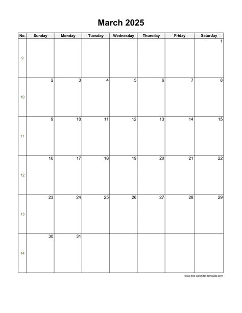 2025 March Calendar (Blank Vertical Template) | Free-calendar-template.com