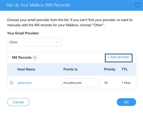 Wix DNS - CNAME, MX for Zoho Mail