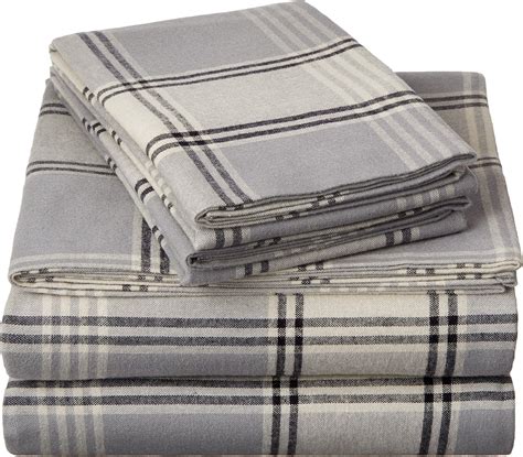 Amazon.com: Pinzon Plaid Flannel Bed Sheet Set - Twin, Grey Plaid: Home ...