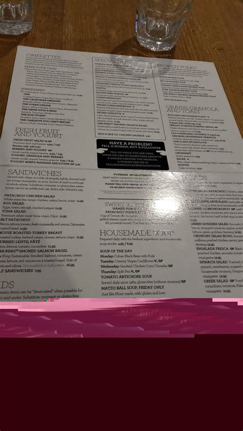 Menu at Café Patachou cafe, Indianapolis, 225 W Washington St