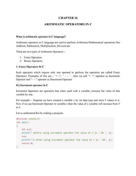Chapter 16 Arithmatic Operators IN C - CHAPTER 16 ARITHMATIC OPERATORS ...